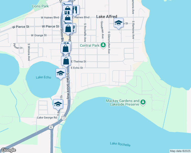 map of restaurants, bars, coffee shops, grocery stores, and more near 920 James Trail in Lake Alfred