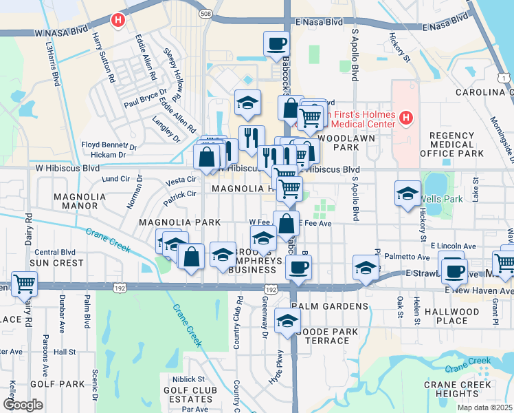 map of restaurants, bars, coffee shops, grocery stores, and more near 1616 Mitchell Street in Melbourne