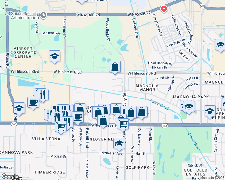 map of restaurants, bars, coffee shops, grocery stores, and more near 102 San Paulo Circle in Melbourne