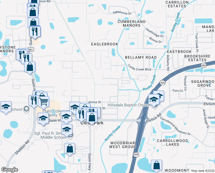 map of restaurants, bars, coffee shops, grocery stores, and more near 7402 Ardenwood Street in Tampa