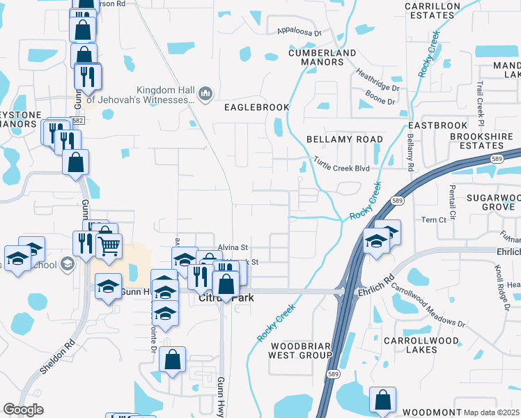 map of restaurants, bars, coffee shops, grocery stores, and more near 7406 Ardenwood Street in Tampa