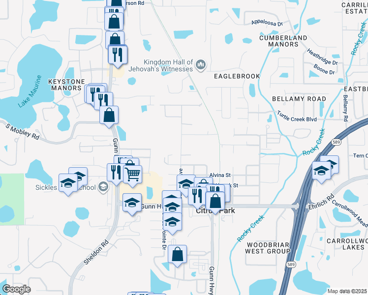 map of restaurants, bars, coffee shops, grocery stores, and more near 7700 Amherst Street in Tampa