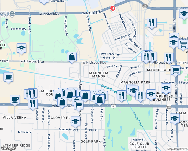 map of restaurants, bars, coffee shops, grocery stores, and more near 805 Glenmore Circle in Melbourne