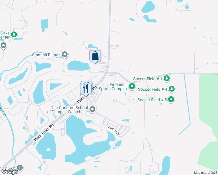 map of restaurants, bars, coffee shops, grocery stores, and more near 11214 Roseate Drive in Tampa