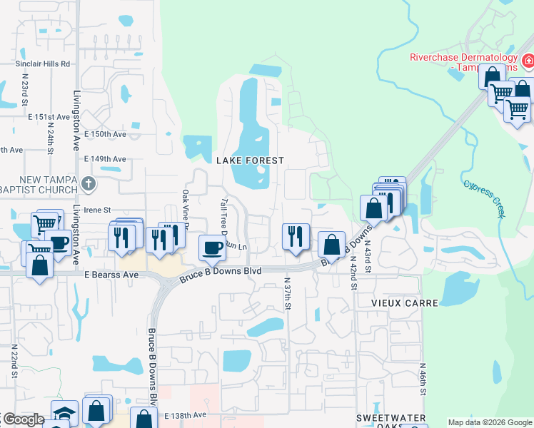 map of restaurants, bars, coffee shops, grocery stores, and more near 14715 Pine Glen Circle in Lutz