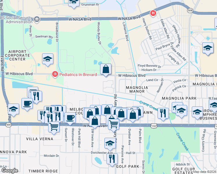 map of restaurants, bars, coffee shops, grocery stores, and more near 230 San Paulo Circle in West Melbourne