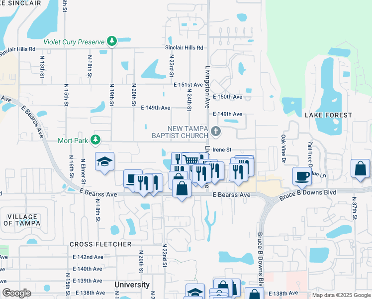 map of restaurants, bars, coffee shops, grocery stores, and more near 2306 East 148th Avenue in Lutz