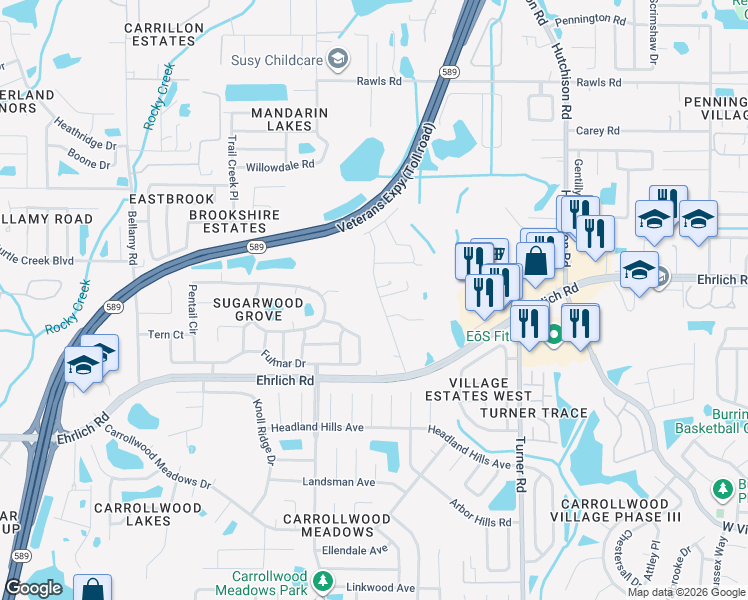 map of restaurants, bars, coffee shops, grocery stores, and more near 14818 Shaw Road in Tampa