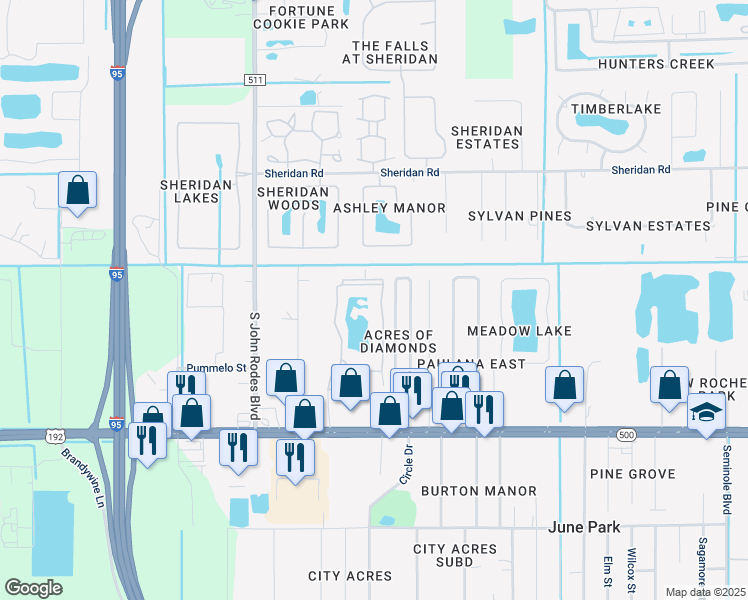 map of restaurants, bars, coffee shops, grocery stores, and more near 265 Lago Circle in West Melbourne