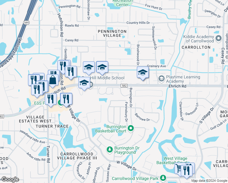 map of restaurants, bars, coffee shops, grocery stores, and more near 18 Belmere Parkway in Tampa