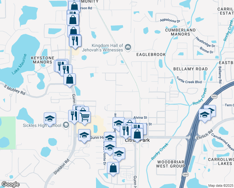 map of restaurants, bars, coffee shops, grocery stores, and more near 14811 Berkford Avenue in Tampa