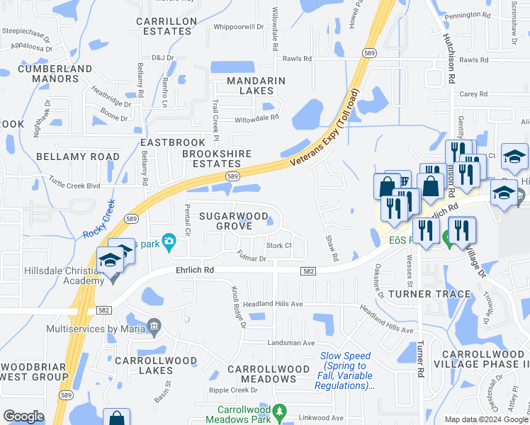 map of restaurants, bars, coffee shops, grocery stores, and more near 5458 Pentail Circle in Tampa