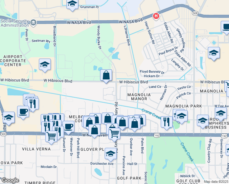 map of restaurants, bars, coffee shops, grocery stores, and more near 206 San Paulo Circle in West Melbourne