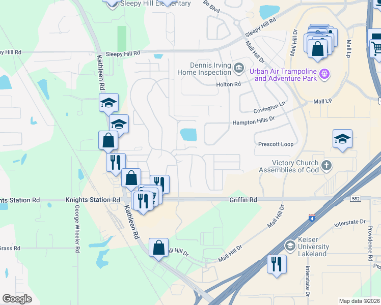 map of restaurants, bars, coffee shops, grocery stores, and more near 2039 Long Boat Drive in Lakeland