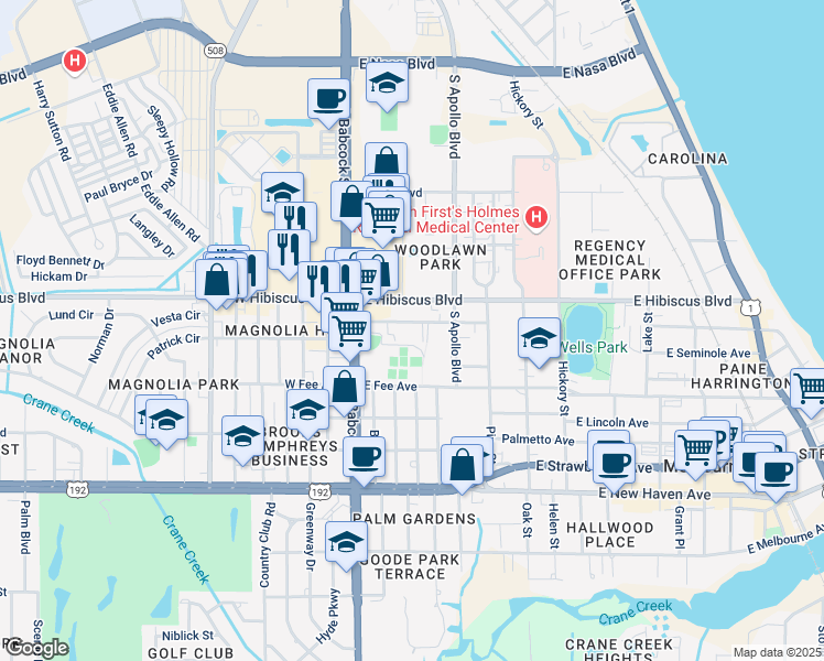 map of restaurants, bars, coffee shops, grocery stores, and more near 106 Silver Palm Avenue in Melbourne