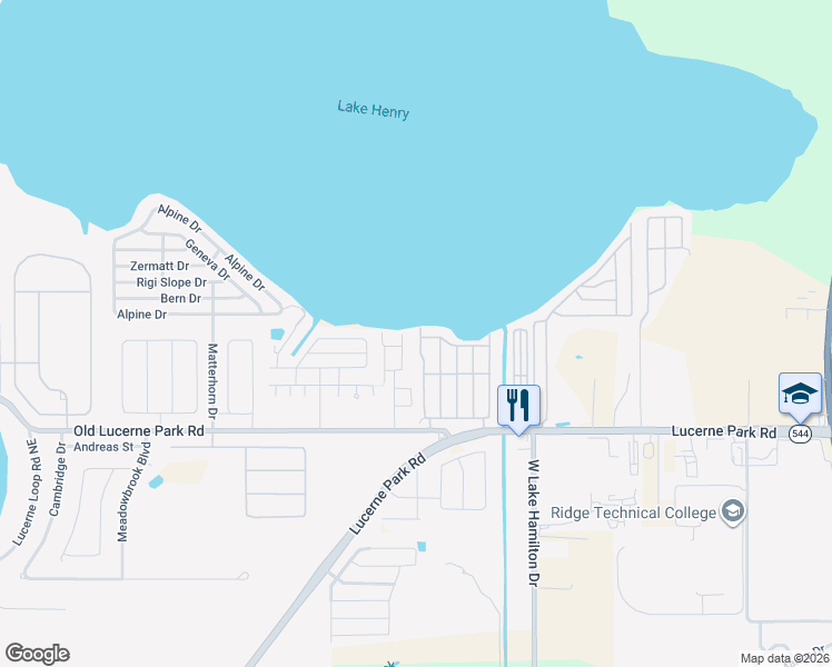 map of restaurants, bars, coffee shops, grocery stores, and more near 6645 Westchester Drive Northeast in Winter Haven