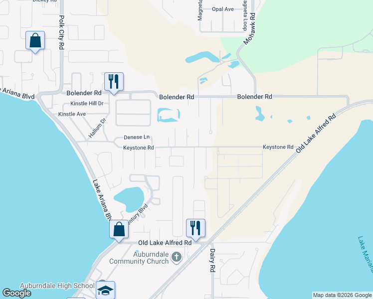 map of restaurants, bars, coffee shops, grocery stores, and more near 1302 Keystone Point in Auburndale