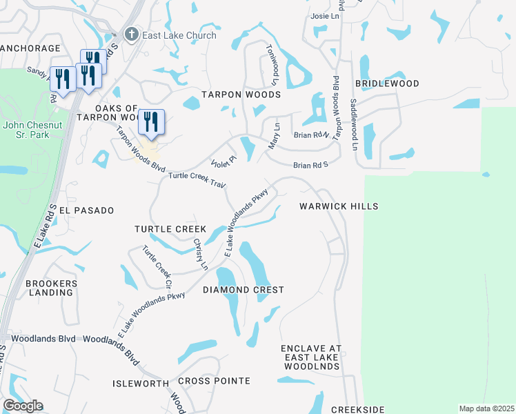 map of restaurants, bars, coffee shops, grocery stores, and more near 5107 Pinnacle Drive in Oldsmar