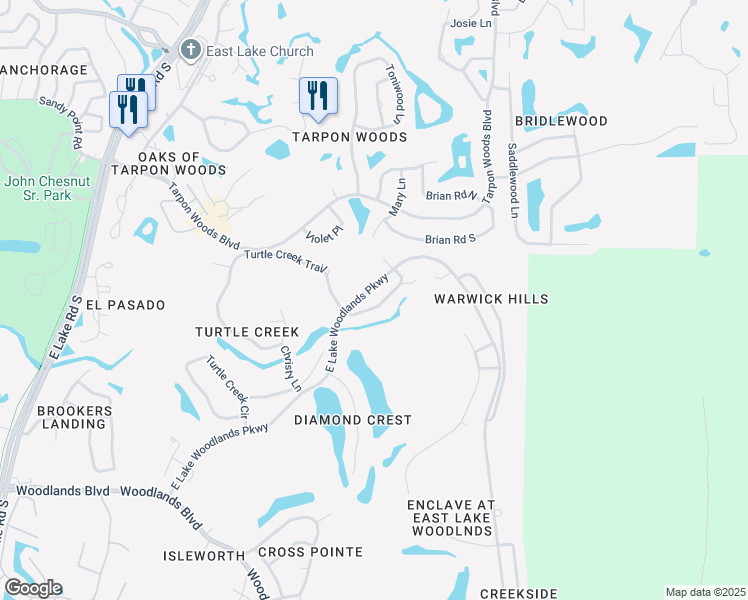 map of restaurants, bars, coffee shops, grocery stores, and more near 5107 Pinnacle Drive in Oldsmar