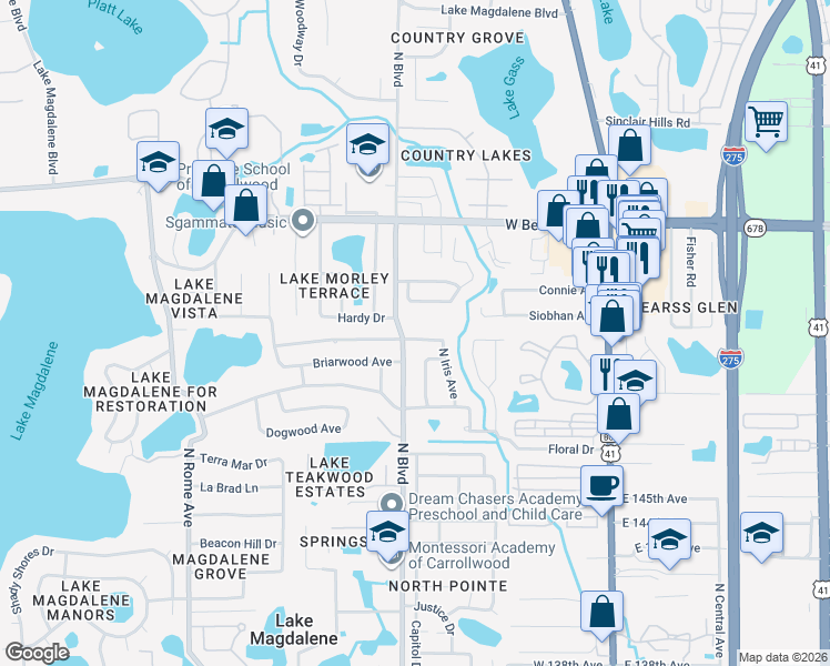 map of restaurants, bars, coffee shops, grocery stores, and more near 711 Lakewood Avenue in Tampa