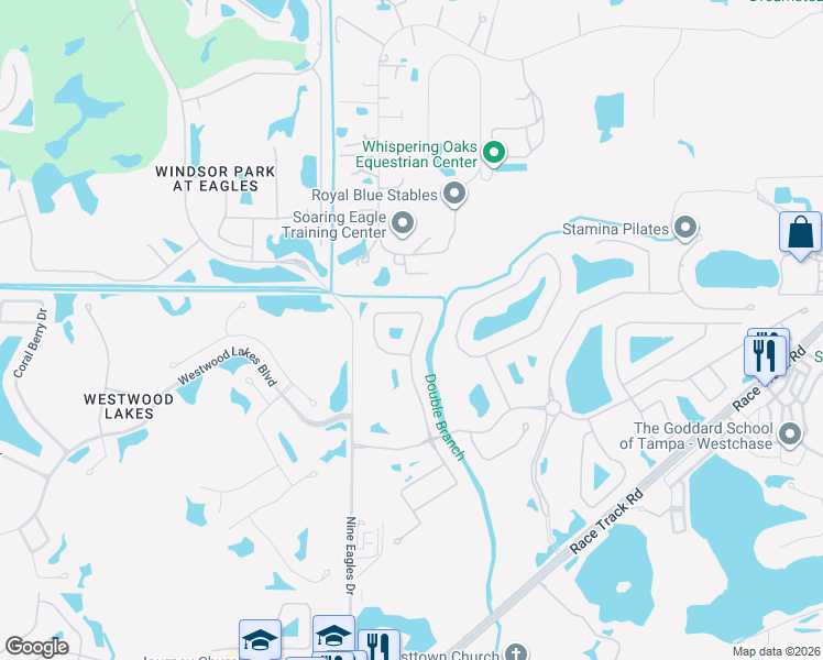 map of restaurants, bars, coffee shops, grocery stores, and more near 14818 Tudor Chase Drive in Tampa