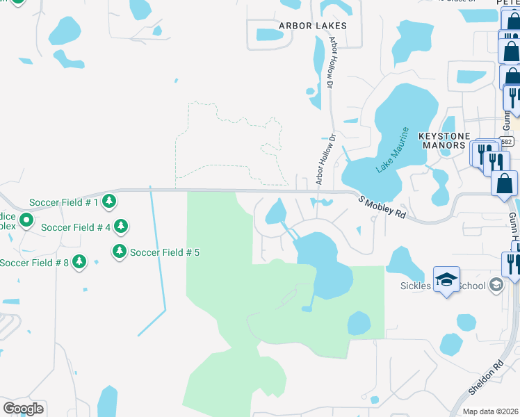 map of restaurants, bars, coffee shops, grocery stores, and more near 9235 Tillinghast Drive in Tampa