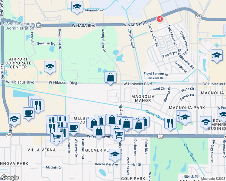 map of restaurants, bars, coffee shops, grocery stores, and more near 206 San Paulo Circle in West Melbourne