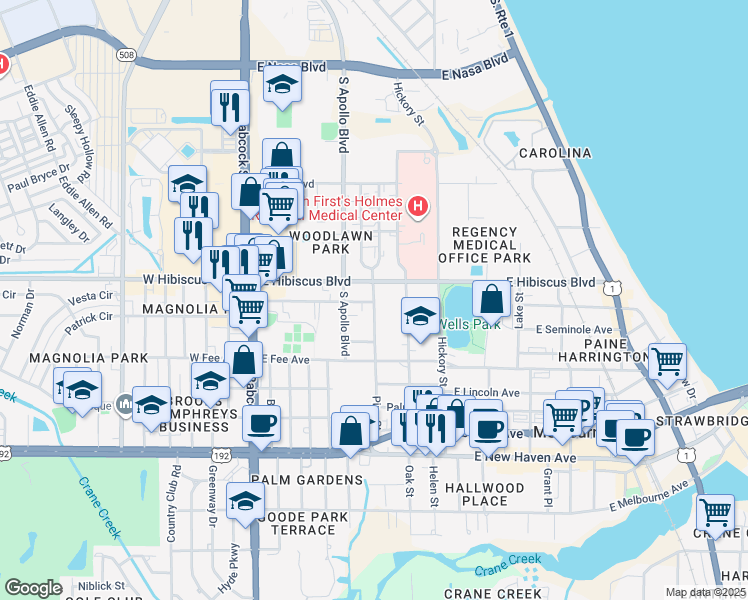map of restaurants, bars, coffee shops, grocery stores, and more near 1507 Pine Street in Melbourne