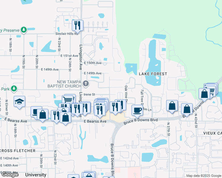 map of restaurants, bars, coffee shops, grocery stores, and more near 14771 North 30th Street in Lutz