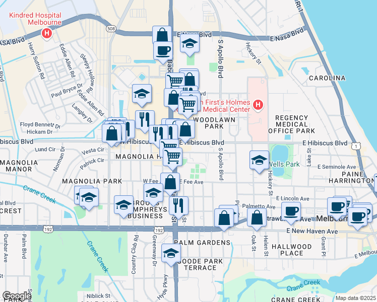 map of restaurants, bars, coffee shops, grocery stores, and more near 24 Silver Palm Avenue in Melbourne