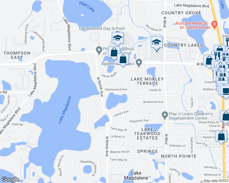 map of restaurants, bars, coffee shops, grocery stores, and more near 1410 Cherrywood Avenue in Tampa