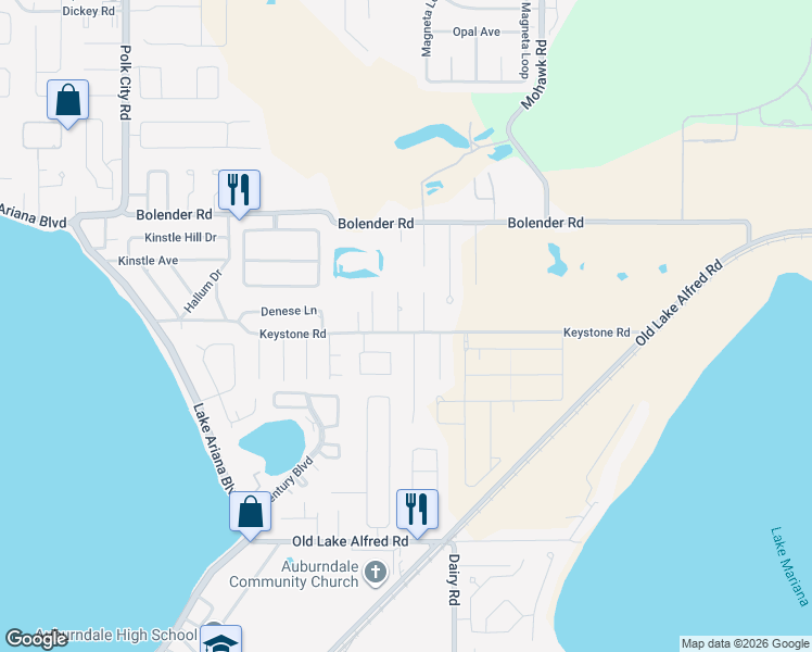 map of restaurants, bars, coffee shops, grocery stores, and more near 1302 Keystone Point in Auburndale
