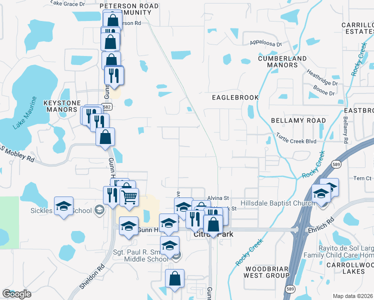 map of restaurants, bars, coffee shops, grocery stores, and more near 14811 Berkford Avenue in Tampa