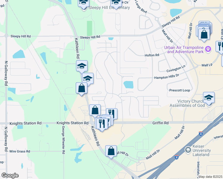 map of restaurants, bars, coffee shops, grocery stores, and more near 3312 Innisbrook Drive in Lakeland