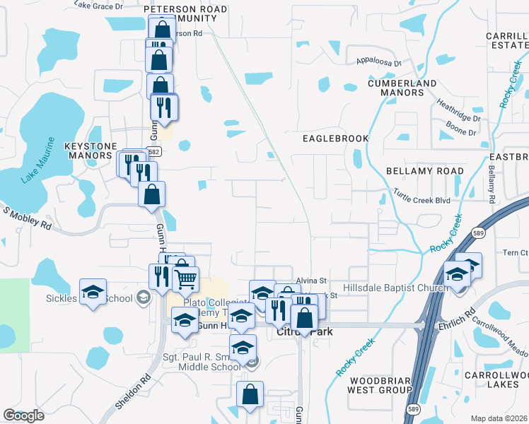 map of restaurants, bars, coffee shops, grocery stores, and more near 14811 Berkford Avenue in Tampa