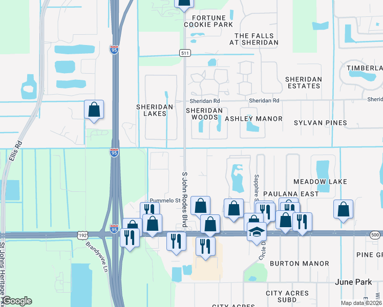 map of restaurants, bars, coffee shops, grocery stores, and more near 1515 South John Rodes Boulevard in Melbourne