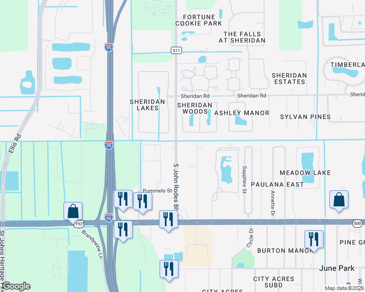 map of restaurants, bars, coffee shops, grocery stores, and more near 1515 South John Rodes Boulevard in Melbourne