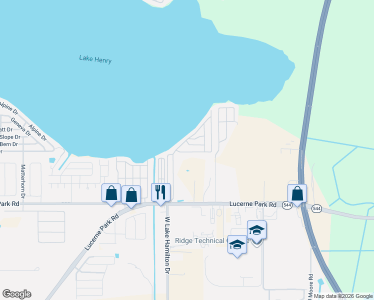 map of restaurants, bars, coffee shops, grocery stores, and more near 204 Lakeside Ranch Circle in Winter Haven