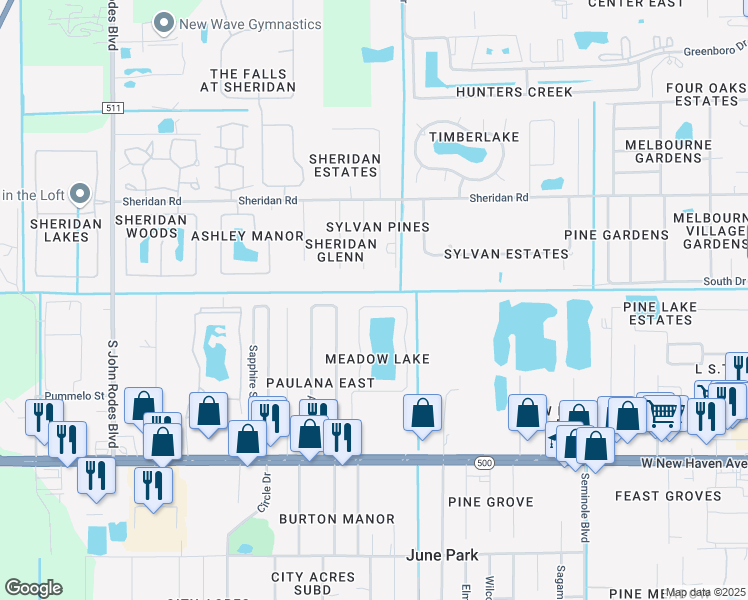 map of restaurants, bars, coffee shops, grocery stores, and more near 1612 Vista Lake Circle in Melbourne