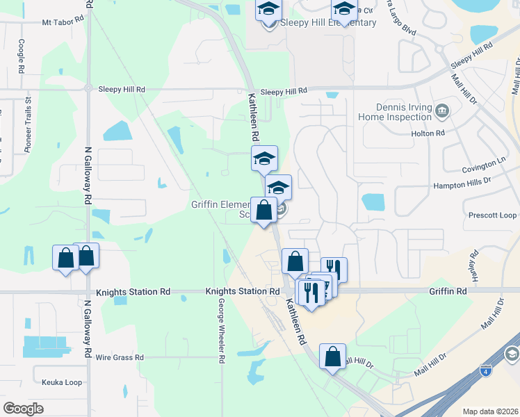 map of restaurants, bars, coffee shops, grocery stores, and more near 2445 Prine Road in Lakeland