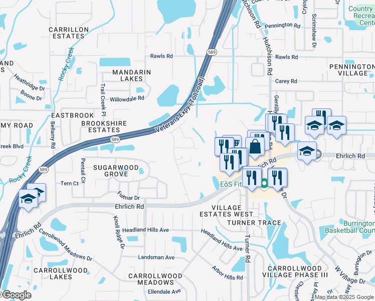 map of restaurants, bars, coffee shops, grocery stores, and more near 15148 Shaw Road in Tampa
