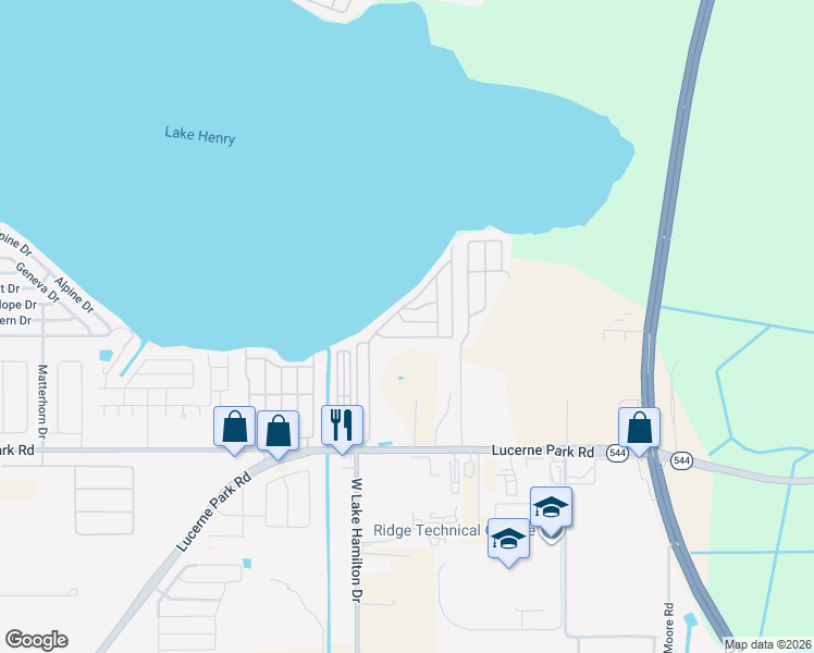 map of restaurants, bars, coffee shops, grocery stores, and more near 244 Lakeside Ranch Circle in Winter Haven