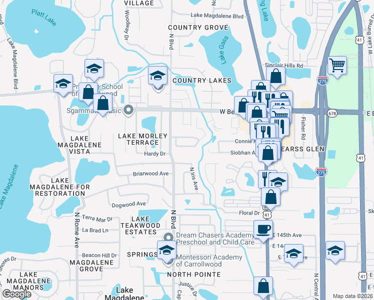map of restaurants, bars, coffee shops, grocery stores, and more near 711 Lakewood Avenue in Tampa
