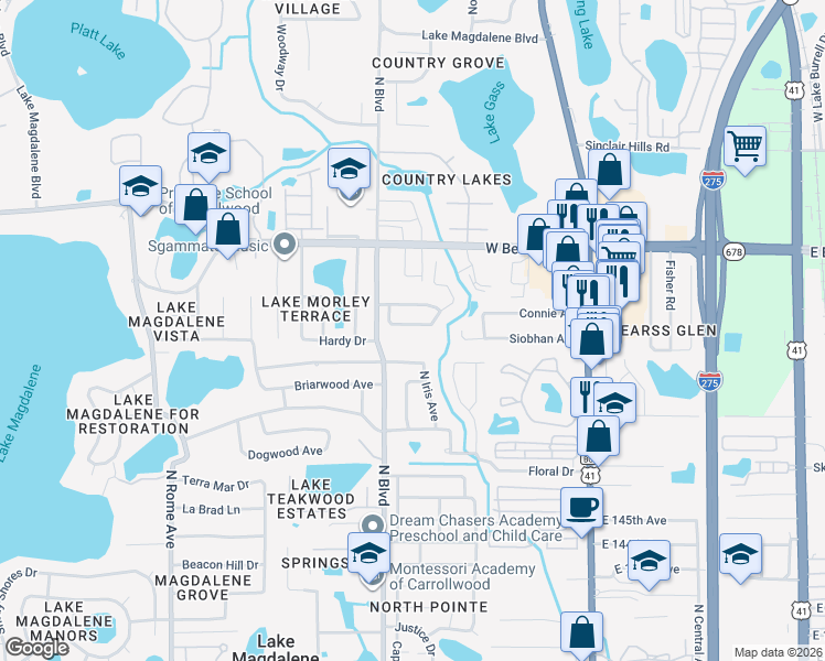 map of restaurants, bars, coffee shops, grocery stores, and more near 711 Lakewood Avenue in Tampa