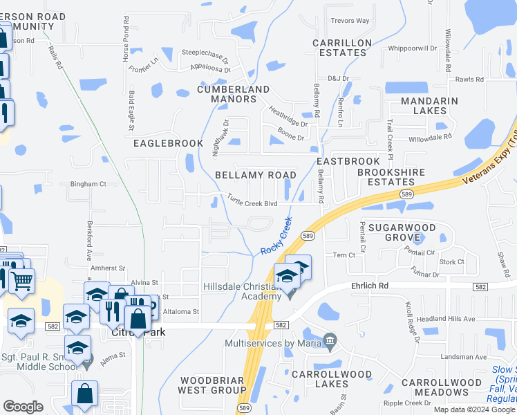 map of restaurants, bars, coffee shops, grocery stores, and more near 6310 Turtle Creek Boulevard in Tampa