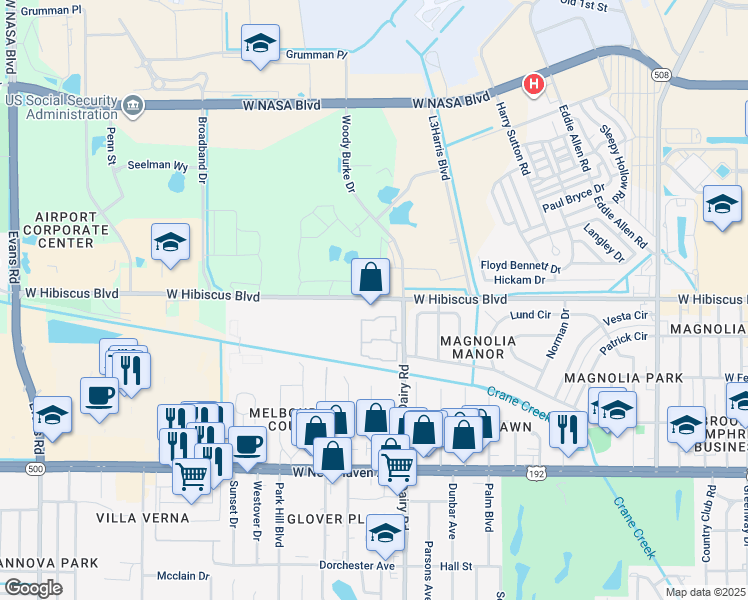 map of restaurants, bars, coffee shops, grocery stores, and more near 206 San Paulo Circle in West Melbourne