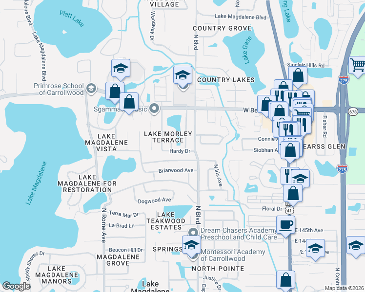 map of restaurants, bars, coffee shops, grocery stores, and more near 906 Hardy Drive in Tampa