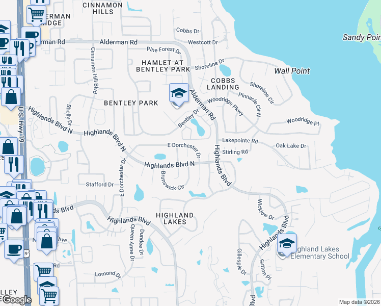 map of restaurants, bars, coffee shops, grocery stores, and more near 3305 East Dorchester Drive in Palm Harbor
