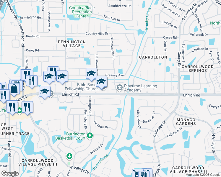 map of restaurants, bars, coffee shops, grocery stores, and more near 4702 Freshwind Avenue in Tampa