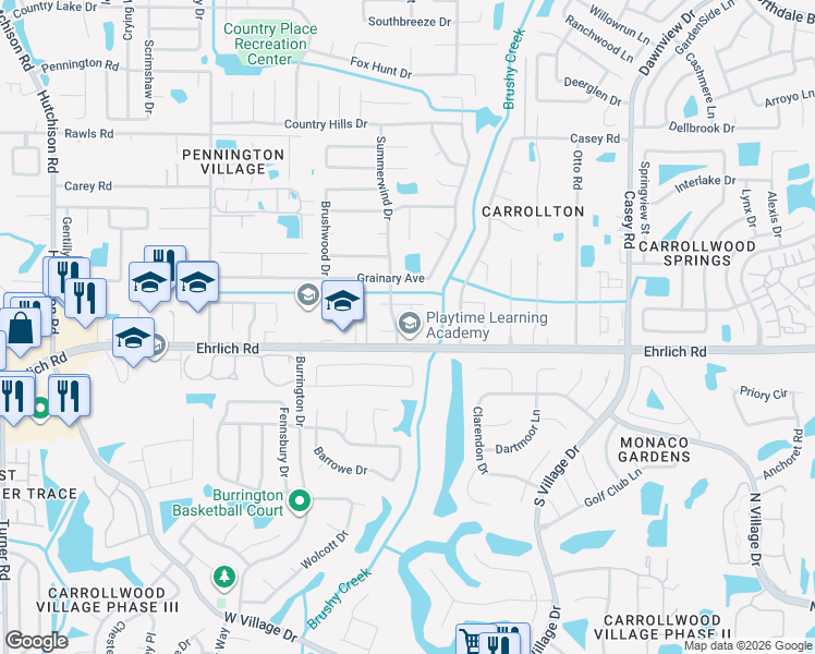 map of restaurants, bars, coffee shops, grocery stores, and more near 14905 Foxhound Pl in Tampa